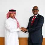 H.E. Mohammed Mutair Al-Enazi, Qatari Ambassador to Kenya, meets with Abdishakur Hussein, Acting Deputy Director-General and Head of the Middle East Directorate, to discuss trade, investment, and skilled labor opportunities between Kenya and Qatar.