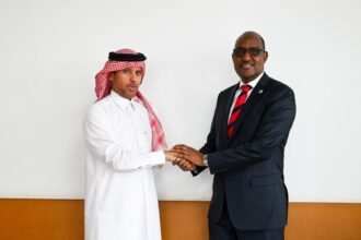 H.E. Mohammed Mutair Al-Enazi, Qatari Ambassador to Kenya, meets with Abdishakur Hussein, Acting Deputy Director-General and Head of the Middle East Directorate, to discuss trade, investment, and skilled labor opportunities between Kenya and Qatar.