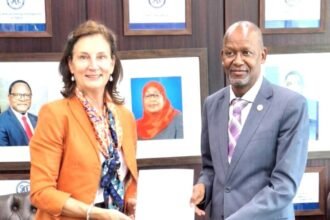 Ambassador Joanne Doornewaard presents her credentials to SADC Executive Secretary Elias Magosi in Gaborone. Photo: SADC Secretariat